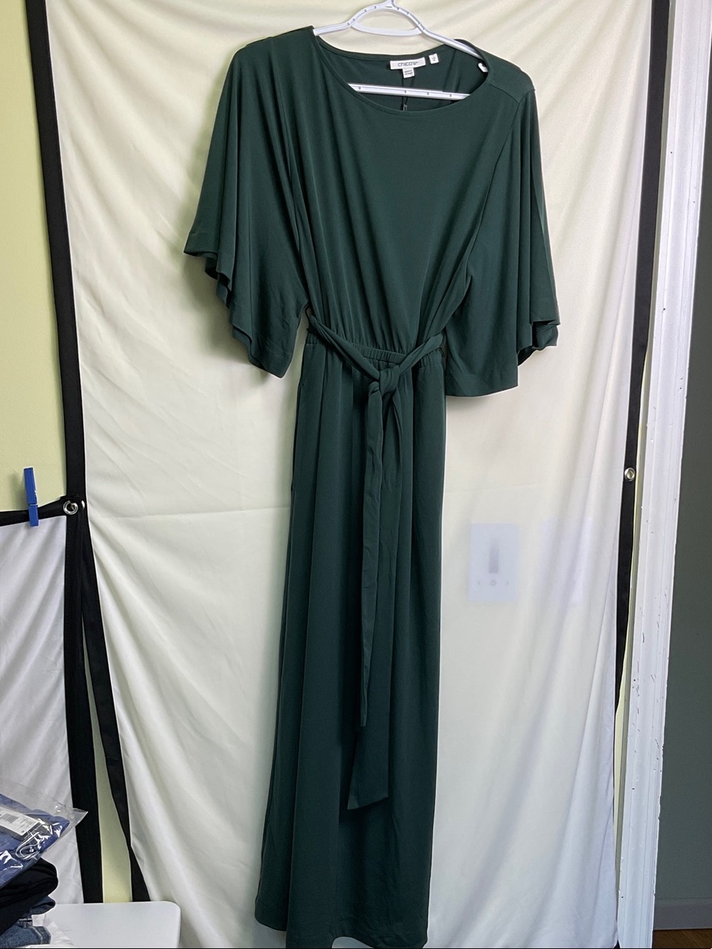 Chico's Darkest Spruce Maxi Dress with Tie Belt